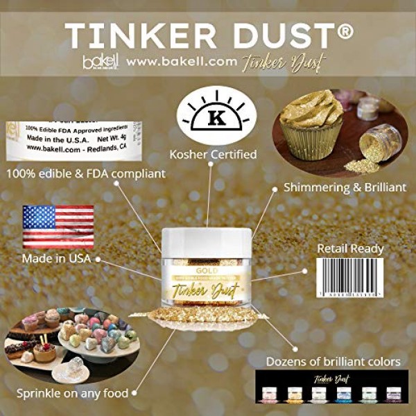 BAKELL Gold Edible Glitter, 25 Gram | TINKER DUST Edible Glitter...