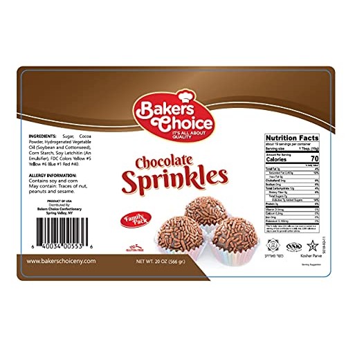 Baker’S Choice Chocolate Sprinkles Jimmies - Kosher - 20 Ounce