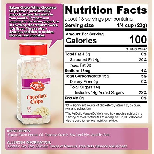 White Chocolate Flavored Chips Non Dairy, Kosher 9 ounce. Baker’... White Chocolate Flavored Chips Non Dairy, Kosher 9 ounce. Baker’...