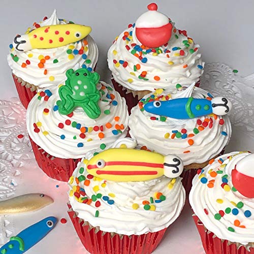 Fishing Lures Accessory Pack- 12 Pcs Edible Icing Cupcake Decora