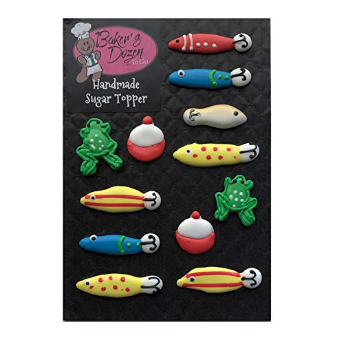 Fishing Lures Accessory Pack- 12 Pcs Edible Icing Cupcake Decora