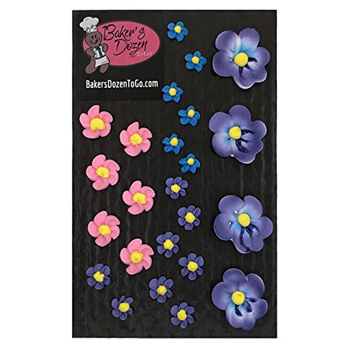 Flower Assortment - 24 Pcs Pansy Drop Flowers Edible Icing Cake