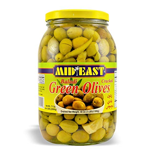 Green Cracked Olives Net Wt. 48 Oz/3 Lb/1360 Gm. By: Mid East -
