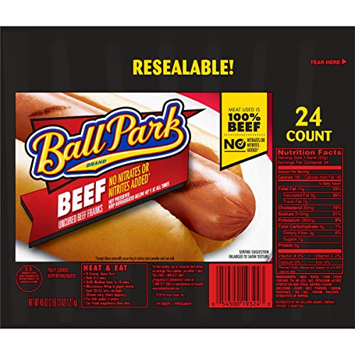 Ball Park Beef Hot Dogs, Original Length, 24 Count Club Pack