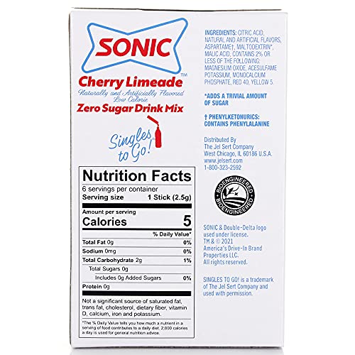 Sonic Cherry Limeade Singles to Go Drink Mix | 6 Boxes - 36 Flav...