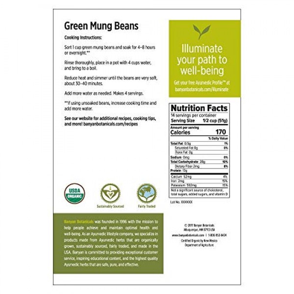 Banyan Botanicals Green Mung Beans - USDA Organic - Non GMO - Fo...