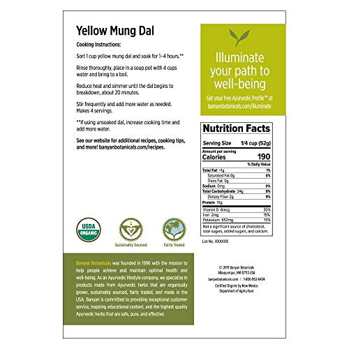 Banyan Botanicals Organic Yellow Mung Dal - Certified Usda Organ
