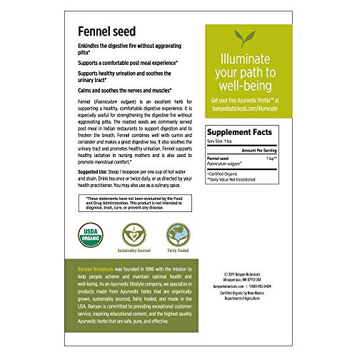 Banyan Botanicals Whole Fennel Seed - Usda Organic, 1/2 Lb - Foe