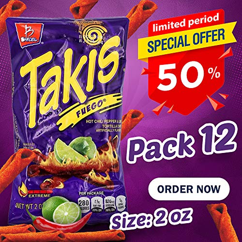 Takis Fuego Hot Chili Pepper &Amp; Lime Tortilla Chips 12 Pack - 2