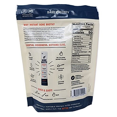 Bare Bones Bone Broth Instant Beverage Mix, Beef, 10G Protein, K