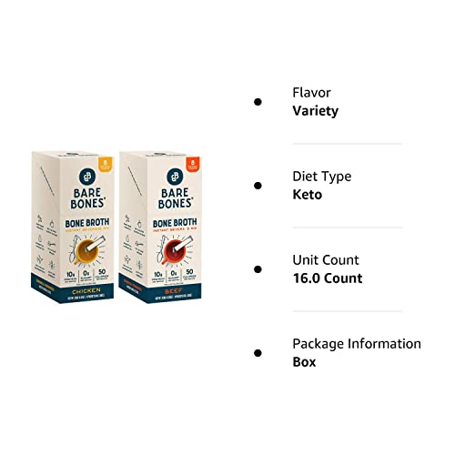 Bare Bones Bone Broth Instant Powdered Mix, Variety Pack, 8 Chic...