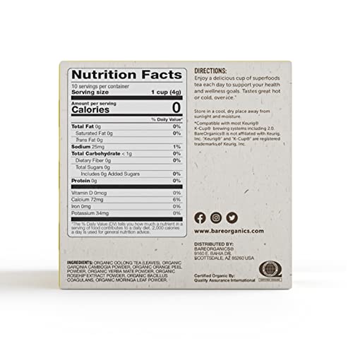 BareOrganics 12338 Slim Care Tea with Superfoods, Organic Probio...
