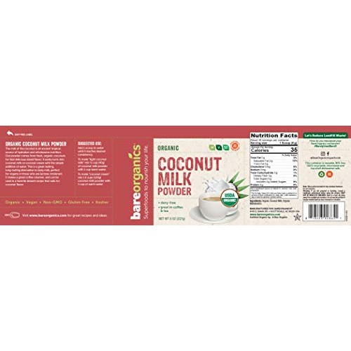 Bareorganics Coconut Milk Powder, 8 Ounce
