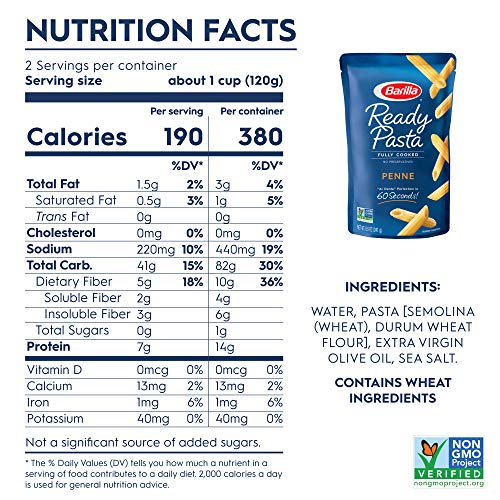 Barilla Fully Cooked Ready Pasta, Penne, 8.5 Ounce Pack Of 6 Barilla Fully Cooked Ready Pasta, Penne, 8.5 Ounce Pack Of 6