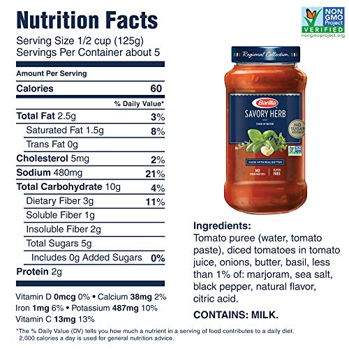 Barilla Premium Pasta Sauce Savory Herb, 24 Ounce Jar - No Added
