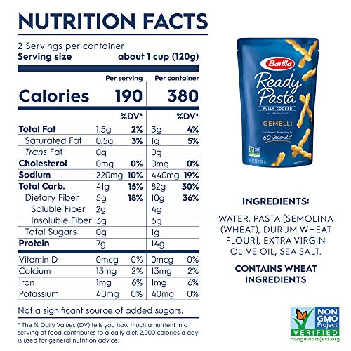 Barilla Ready Pasta, Gemelli Non-Gmo, No Preservatives Pack Of 6 Barilla Ready Pasta, Gemelli Non-Gmo, No Preservatives Pack Of 6