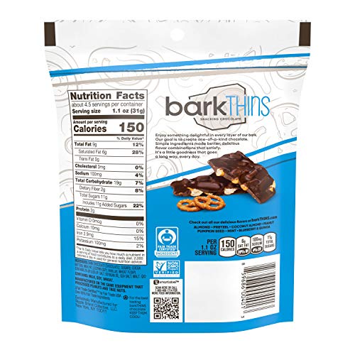 Barkthins Snacking Dark Chocolate, Pretzel With Sea Salt, 4.7 Ounce