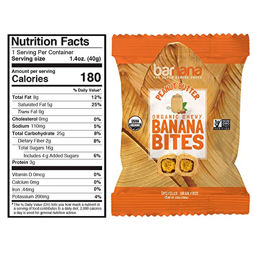 Barnana Organic Chewy Banana Bites, Peanut Butter Banana Flavor,