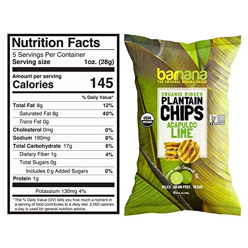 Barnana Organic Plantain Chips - Acapulco Lime - 5 Ounce, 8 Pack