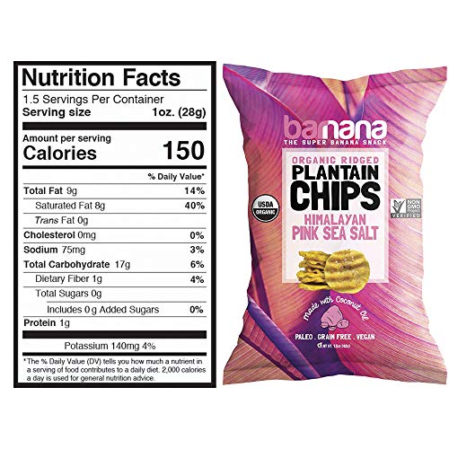 Barnana Organic Plantain Chips, Himalayan Pink Salt, 2 Ounce, 6