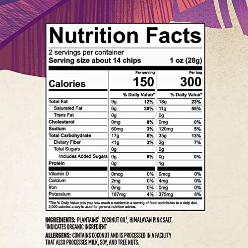 Barnana Organic Plantain Chips, Himalayan Pink Salt, 2 Ounce, 6