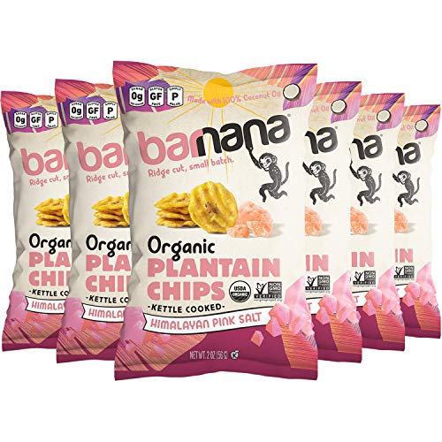 Barnana Organic Plantain Chips, Himalayan Pink Salt, 2 Ounce, 6