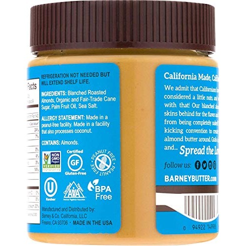 Barney Almond Butter, Smooth, No Stir, Non-Gmo, Skin-Free, Paleo