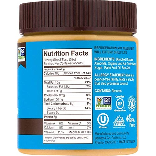 Barney Almond Butter, Smooth, No Stir, Non-Gmo, Skin-Free, Paleo