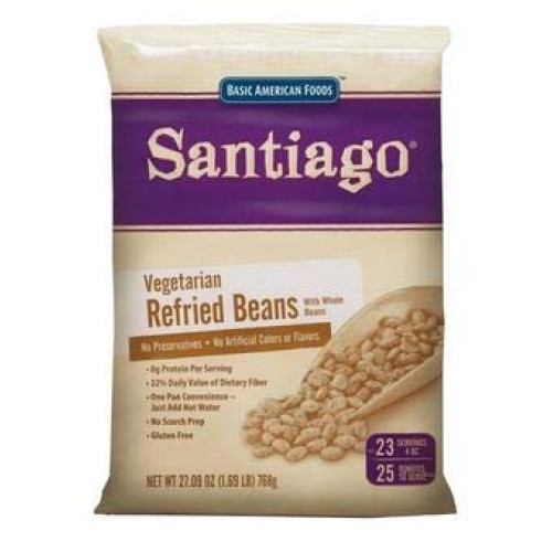 Santiago Whole Vegetarian Refried Beans - 27.09 Oz. Pouch, 6 Pou