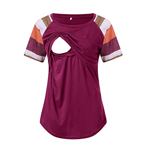 Womens Maternity Layered Nursing Tops Solid Short/Long Sleeve H