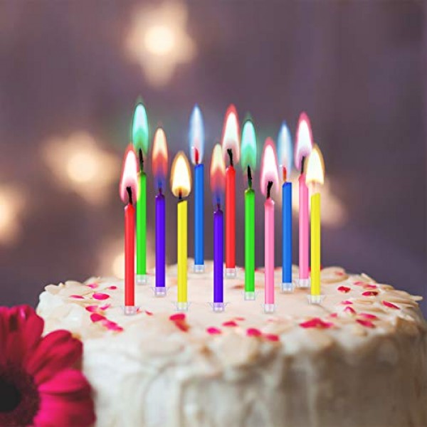 36 Pieces Birthday Cake Candles with Colored Flames Colorful Rai...