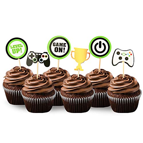 24 Pcs Video Game Cupcake Toppers, Food/Appetizer Picks For Kids