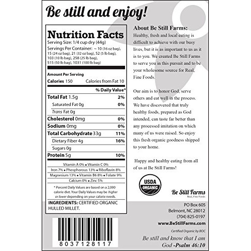 Be Still Farms Organic Hulled Millet 5Lb Millet Bulk - Organic