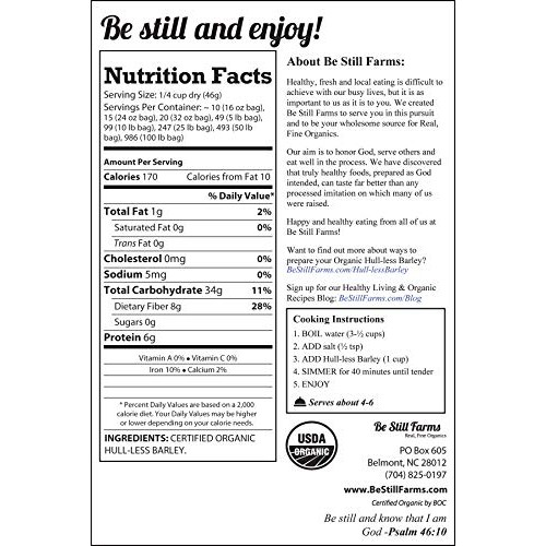 Be Still Farms Organic Hulless Barley 5Lb Quick Cooking Barley