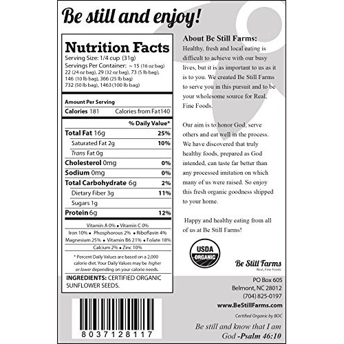 Be Still Farms Organic Raw Sunflower Seeds 5Lb Raw Sunflower S