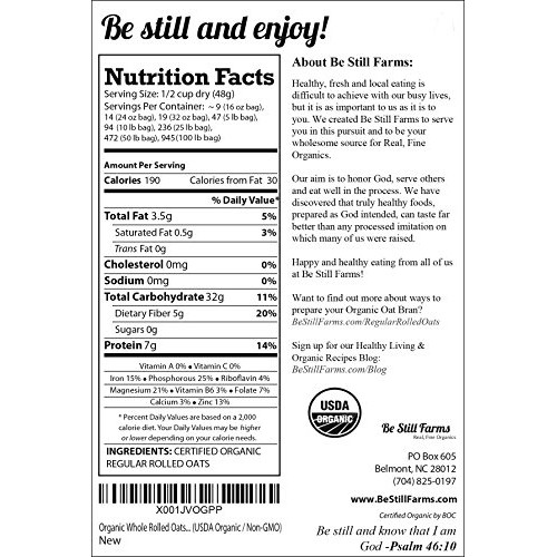 Organic Regular Rolled Oats 5 Lbs Old Fashioned Oats - Unsweet