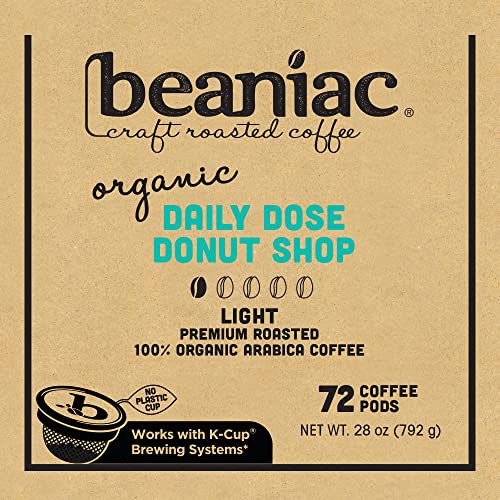 Beaniac Organic Daily Dose Donut Shop| Light Roast, Single Serve