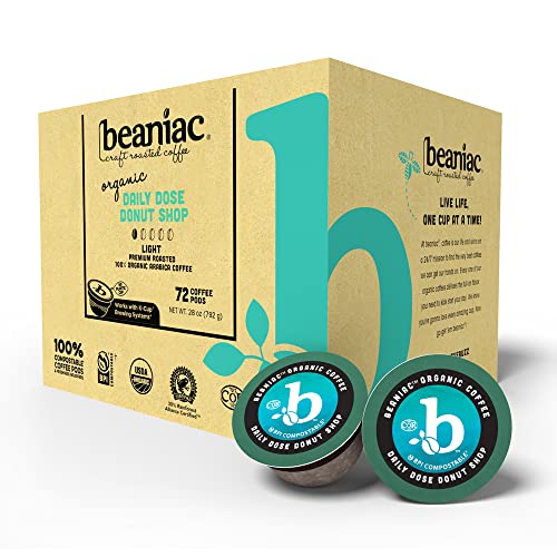 Beaniac Organic Daily Dose Donut Shop| Light Roast, Single Serve