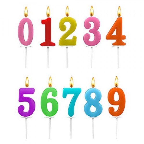 Beanlieve 10-Pieces Numeral Birthday Candles - Cake Numeral Cand...