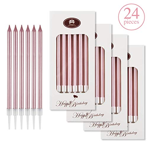 Beanlieve 24 Count Birthday Candles - Long Thin Cake Candles Slo