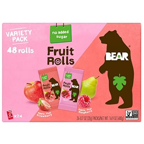 Bear Real Fruit Snack Rolls, Strawberry & Raspberry Variety Pack...