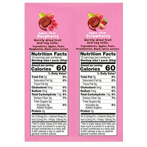 Bear Real Fruit Snack Rolls, Strawberry & Raspberry Variety Pack...