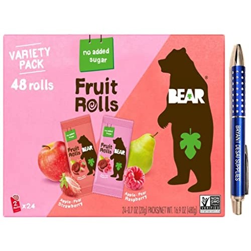 Bear Real Fruit Snack Rolls, Strawberry & Raspberry Variety Pack...