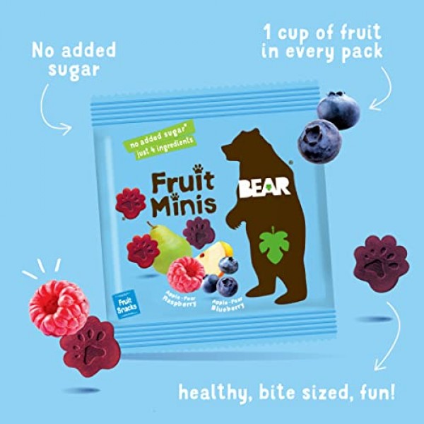 BEAR Real Fruit Snack Minis, Raspberry/Blueberry, No added Sugar...