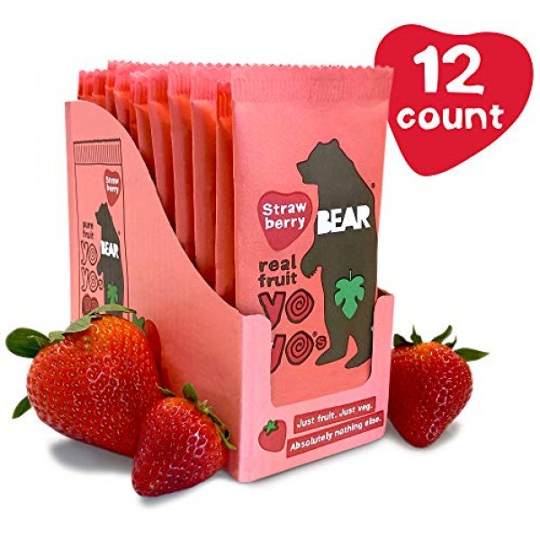Bear - Real Fruit Yoyos - Strawberry - 0.7 Ounce 12 Count - No