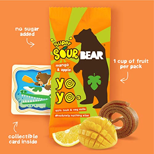 Bear Sour - Real Fruit Yoyos - Mango - 0.7 Ounce 30 Count - No