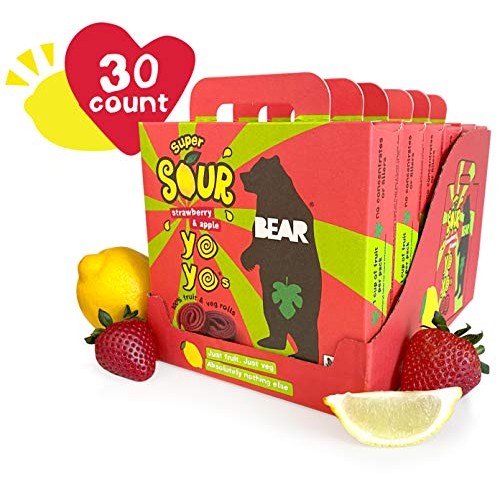 Bear Sour - Real Fruit Yoyos - Strawberry - 0.7 Ounce 30 Count