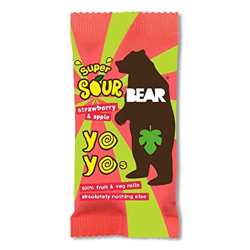 Bear Sour - Real Fruit Yoyos - Strawberry - 0.7 Ounce 30 Count