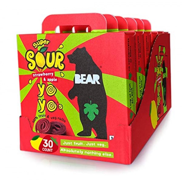 Bear Sour - Real Fruit Yoyos - Strawberry - 0.7 Ounce 30 Count