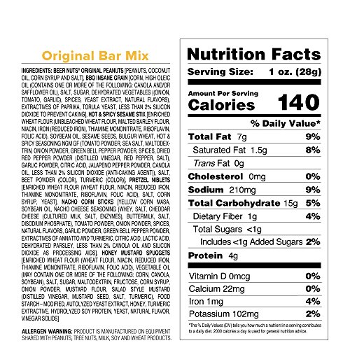 Beer Nuts Original Bar Mix - 9Oz Resealable Can, Pretzels, Chees